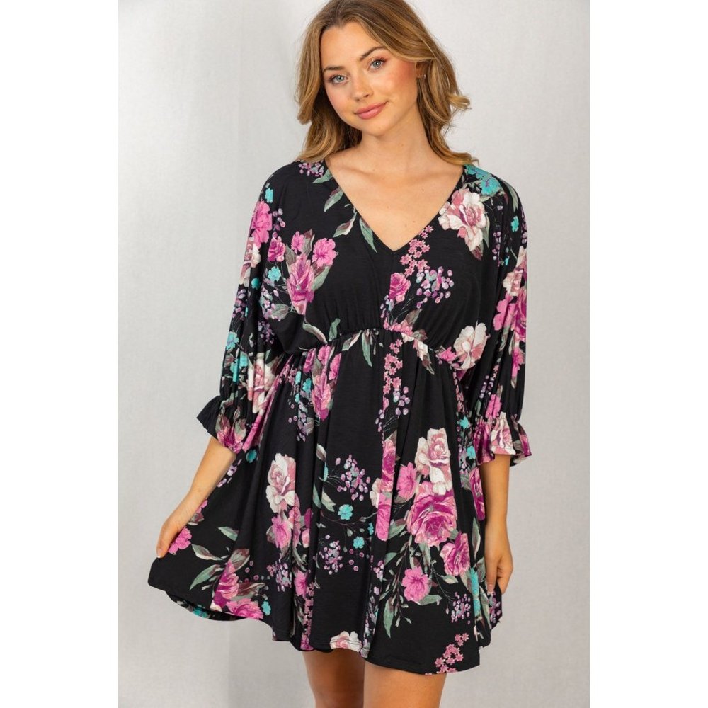 White Birch Floral Poet Sleeve Dress - Picture 6 of 6